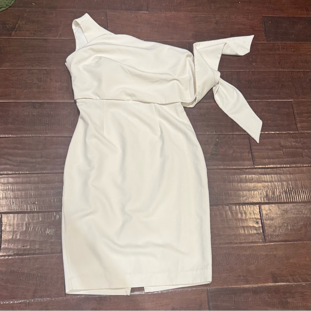 Grace Cream Asymmetrical Tie Front Cocktail Dress